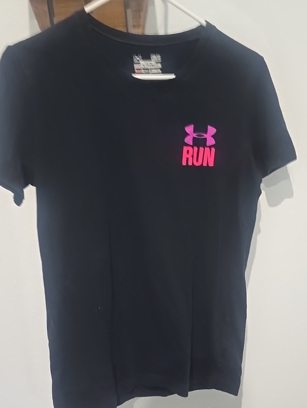 Under Armour Youth Black Tee with Pink RUN Logo